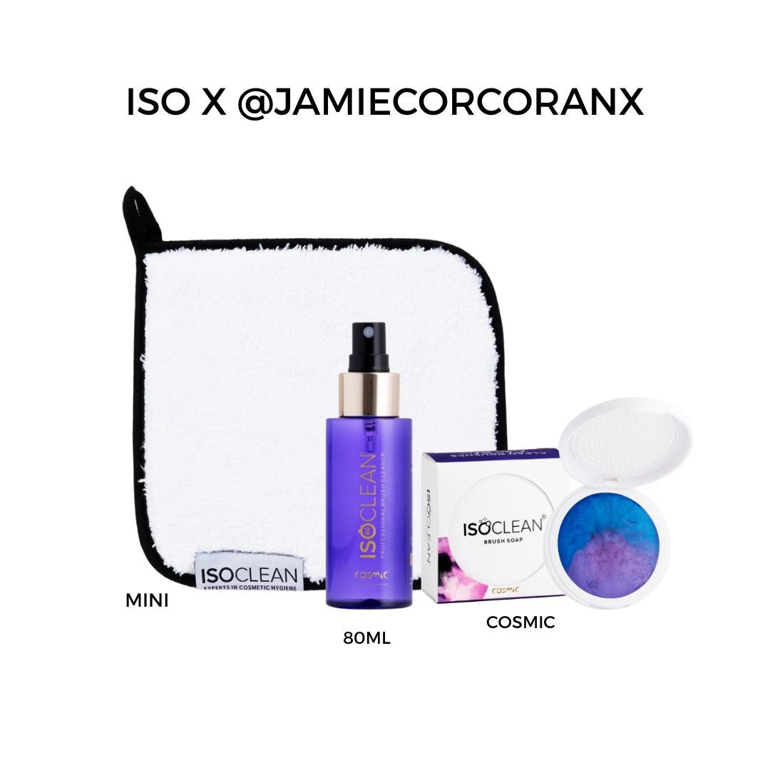 ISO x Jamie Corcoran Makeup Brush Cleaning Bundle with Scented Brush Soap & 80ml Spray and Mini Towel for Spotless Tools and Glowing Skin - ISOCLEAN