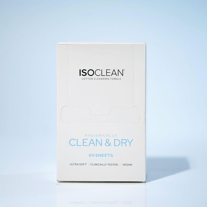 ISOCLEAN Face Makeup Remover Dry Wipe Disposable Towels, Ultra Soft Cotton, 100% Biodegradable, Pack Of 60 - iso-clean-uk